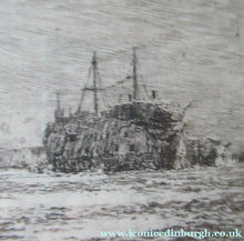 Load image into Gallery viewer, William Wyllie Etching. HMS Victory Firing a Salute in Portsmouth Harbour
