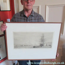Load image into Gallery viewer, William Wyllie Etching. HMS Victory Firing a Salute in Portsmouth Harbour
