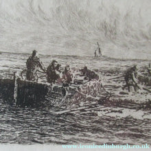 Load image into Gallery viewer, William Wyllie Etching. HMS Victory Firing a Salute in Portsmouth Harbour
