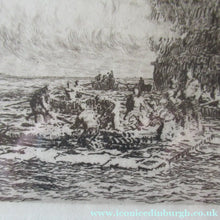 Load image into Gallery viewer, William Wyllie Etching. HMS Victory Firing a Salute in Portsmouth Harbour
