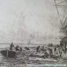 Load image into Gallery viewer, William Wyllie Etching. HMS Victory Firing a Salute in Portsmouth Harbour
