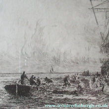 Load image into Gallery viewer, William Wyllie Etching. HMS Victory Firing a Salute in Portsmouth Harbour
