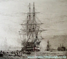 Load image into Gallery viewer, William Wyllie Etching. HMS Victory Firing a Salute in Portsmouth Harbour
