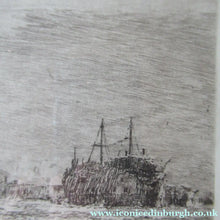 Load image into Gallery viewer, William Wyllie Etching. HMS Victory Firing a Salute in Portsmouth Harbour
