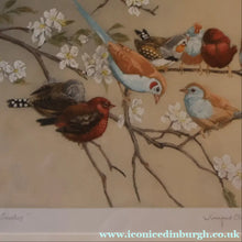 Load image into Gallery viewer, Pretty 1930s ORIGINAL Colour Etching of LIttle Birds on a Branch by Winifred Austen (1876 - 1964).  Pencil Signed
