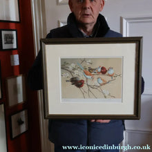 Load image into Gallery viewer, Pretty 1930s ORIGINAL Colour Etching of Little Birds Sitting on a Branch by Winifred Austen (1876 - 1964).  Pencil Signed
