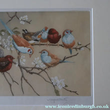 Load image into Gallery viewer, Pretty 1930s ORIGINAL Colour Etching of Little Birds Sitting on a Branch by Winifred Austen (1876 - 1964).  Pencil Signed
