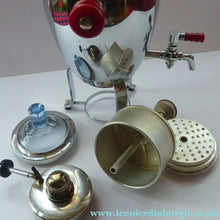 Load image into Gallery viewer, WMF 1930s ART DECO Coffee Percolator  / Hot Water Samovar / Portable Kettle with Spirit Burner. Shiny Chrome Plate. Ostrich Mark
