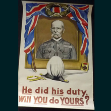 Load image into Gallery viewer, GENUINE Antique WWI Recruitment Poster: He did his Duty. Will you do Yours? Original Lithograph; published 1916

