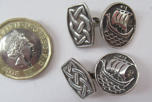 Vintage Scottish Silver Cufflinks. Signed John Hart with Viking and Celtic Patterns