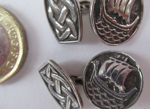 Vintage Scottish Silver Cufflinks. Signed John Hart with Viking and Celtic Patterns