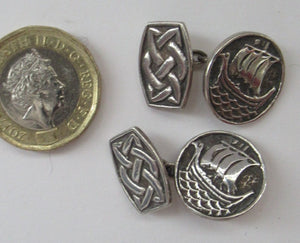 Vintage Scottish Silver Cufflinks. Signed John Hart with Viking and Celtic Patterns