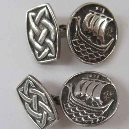 Vintage Scottish Silver Cufflinks. Signed John Hart with Viking and Celtic Patterns