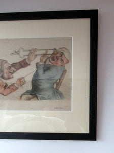 Rare GEORGIAN Antique Dental Print Entitled Anguish and Mirth. Dentist Undertaking a Tooth Extraction