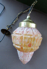 Load image into Gallery viewer, 1930s Art Deco Orange and White Mottled Glass. Marble Effect Hanging Lantern. Brass Chains and Fittings 
