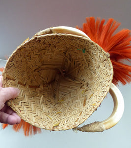 Vintage / Antique Nagaland Naga Woven Helmet Decorated with Goat Hair and Hide