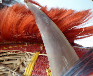 Vintage / Antique Nagaland Naga Woven Helmet Decorated with Goat Hair and Hide