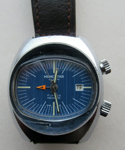 1970s Vintage Space Age Memostar Wristwatch with blue face