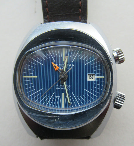 1970s Vintage Space Age Memostar Wristwatch with blue face