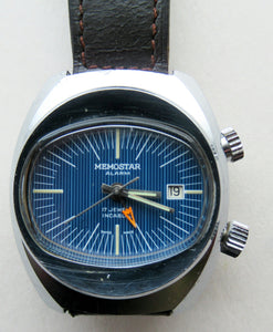 1970s Vintage Space Age Memostar Wristwatch with blue face