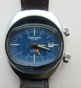 1970s Vintage Space Age Memostar Wristwatch with blue face