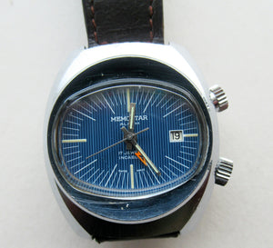 1970s Vintage Space Age Memostar Wristwatch with blue face