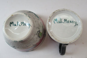 SCOTTISH POTTERY.  Vintage 1920s Hand Painted MAK MERRY Pottery. Miniature Milk Jug and Sugar Bowl