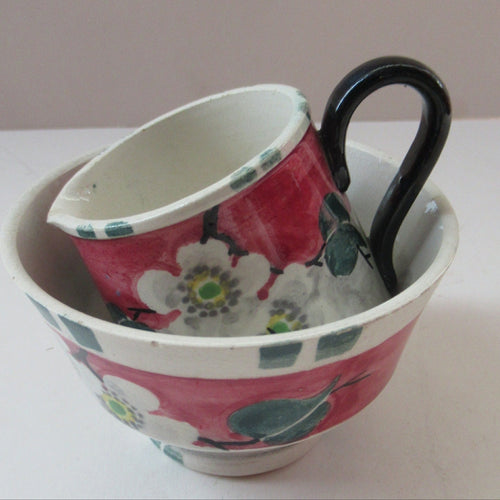 1920s Mak Merry Pink and White Prunus Flowers Milk Jug and Sugar Bowl