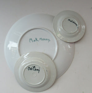 SCOTTISH POTTERY.  Vintage 1920s Hand Painted MAK MERRY Pottery. Set of Three Plates