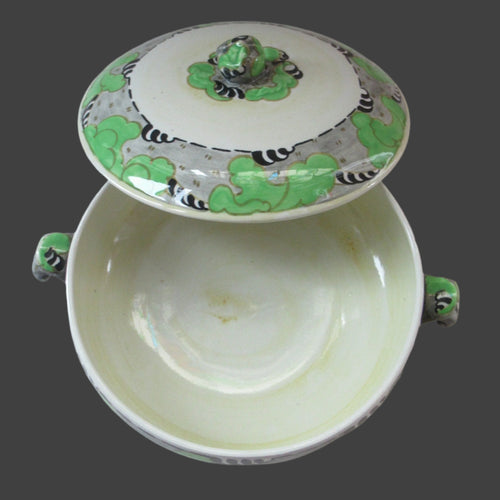1930s Bough Pottery Lidded Tureen Richard Amour Green Japanese Cloud Pattern