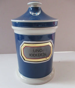 Antique Blue and White Ceramic Chemist Apothecary Lidded Pot