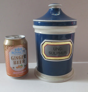 Antique Blue and White Ceramic Chemist Apothecary Lidded Pot