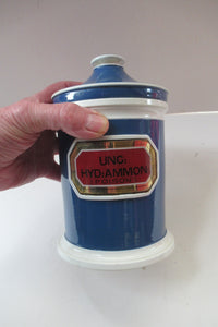Antique Blue and White Ceramic Chemist Apothecary Lidded Pot