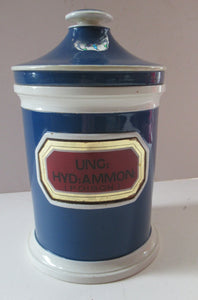 Antique Blue and White Ceramic Chemist Apothecary Lidded Pot