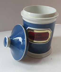 Antique Blue and White Ceramic Chemist Apothecary Lidded Pot