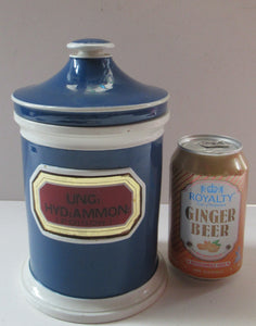 Antique Blue and White Ceramic Chemist Apothecary Lidded Pot