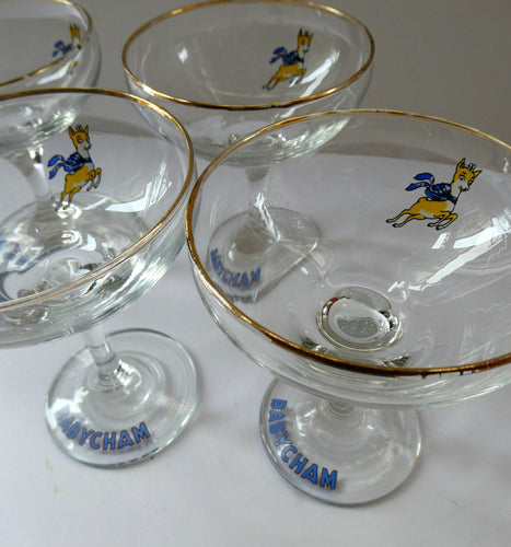 Four 1970s Babycham Coupe Shape Cocktail Glasses