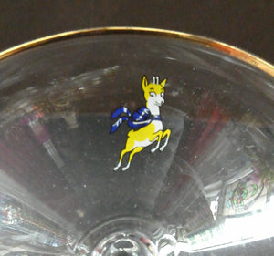 Set of Four Vintage Matching 1970s  BABYCHAM Coupe or Saucer Shape Glasses - with Brighter Yellow Bambi Motif