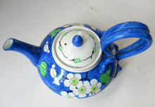 Load image into Gallery viewer, SCOTTISH POTTERY. Rare MakMerry Hand-Painted Teapot with White Prunus Blossoms and Blue Background. Rare Piece in Good Antique Condition
