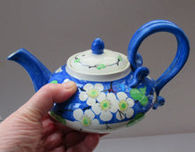 Load image into Gallery viewer, SCOTTISH POTTERY. Rare MakMerry Hand-Painted Teapot with White Prunus Blossoms and Blue Background. Rare Piece in Good Antique Condition
