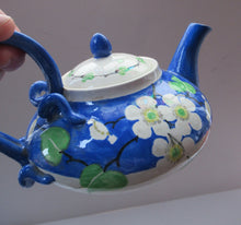 Load image into Gallery viewer, SCOTTISH POTTERY. Rare MakMerry Hand-Painted Teapot with White Prunus Blossoms and Blue Background. Rare Piece in Good Antique Condition
