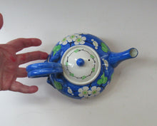 Load image into Gallery viewer, SCOTTISH POTTERY. Rare MakMerry Hand-Painted Teapot with White Prunus Blossoms and Blue Background. Rare Piece in Good Antique Condition
