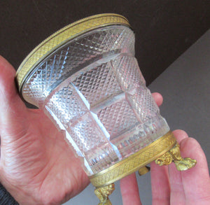 FRENCH (probably Baccarat) Cut Crystal Ice Pail with Gilt Bronze / Ormolu Mounts and Lion Paws Feet. 5 1/4 inches