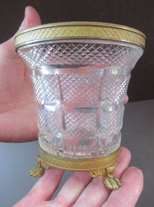 French Ice Pail Bucket Crystal Glass with Gilt Metal Mounts Lion Feet