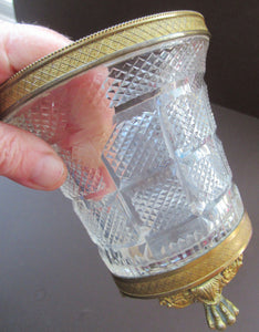 FRENCH (probably Baccarat) Cut Crystal Ice Pail with Gilt Bronze / Ormolu Mounts and Lion Paws Feet. 5 1/4 inches
