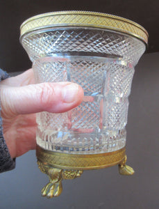 French Ice Pail Bucket Crystal Glass with Gilt Metal Mounts Lion Feet