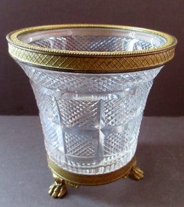 FRENCH (probably Baccarat) Cut Crystal Ice Pail with Gilt Bronze / Ormolu Mounts and Lion Paws Feet. 5 1/4 inches