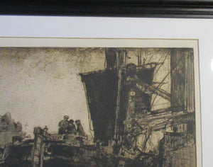 1906 Pencil Signed Frank Brangwyn Etching The Barge Bruges