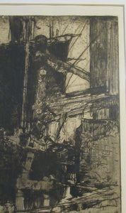 1906 Pencil Signed Frank Brangwyn Etching The Barge Bruges