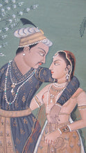 Load image into Gallery viewer, Mughal Style Indian Watercolour Painting on Paper. Romantic Couple Walking in a Garden
